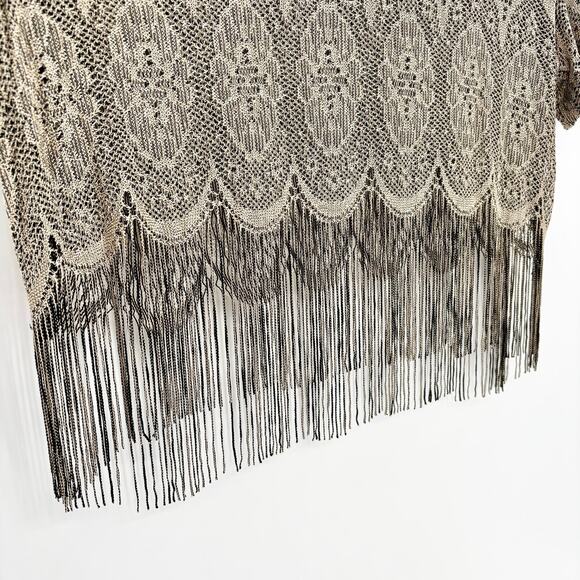 Shar Ade Vintage Gold Lace Crochet Cropped Tassle Top Size 18 - Picture 2 of 6